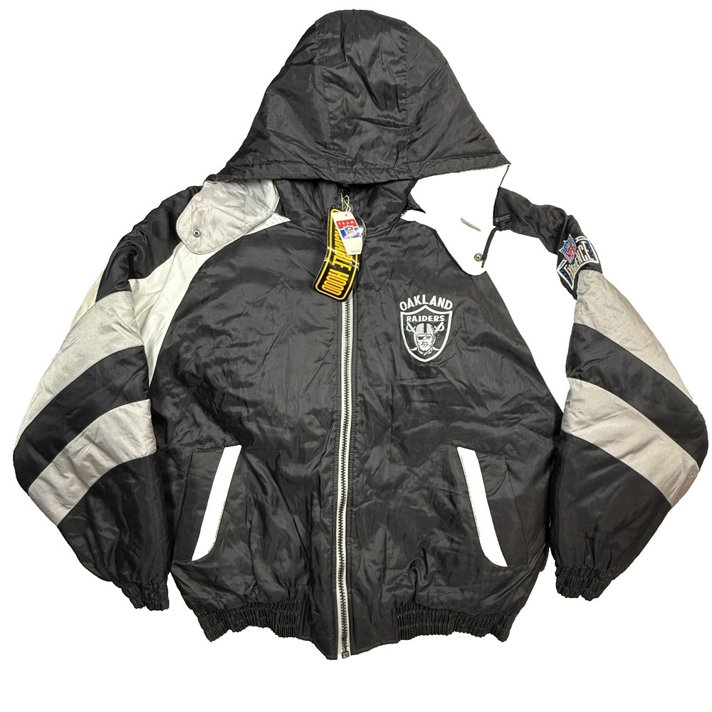 Vintage Las Vegas Oakland Raiders Jacket Men XXL Black Detachable Hood Read